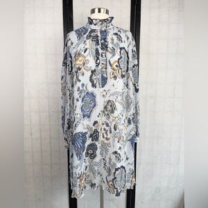 Tory Burch Blue and Gold Floral Men's Dress Shirt